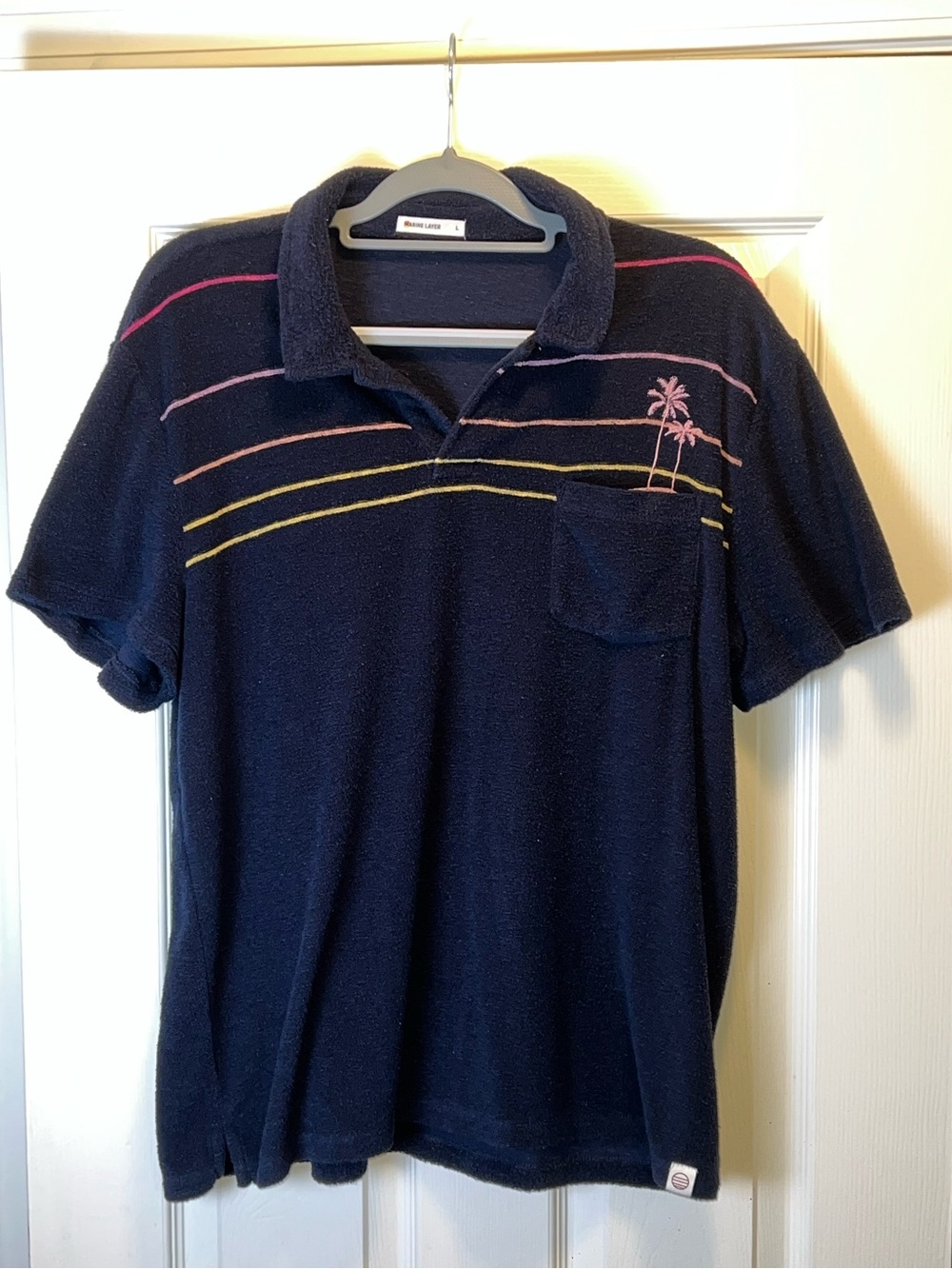 MARINE LAYER Terry Cloth Polo Shirt With Embroidered Palm Trees